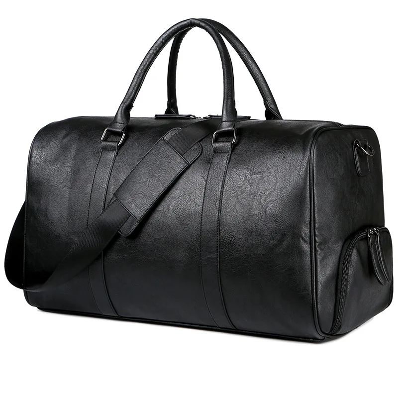 PU leather travel bag bag with large capacity good quality for men and black color with handle bag for clothes