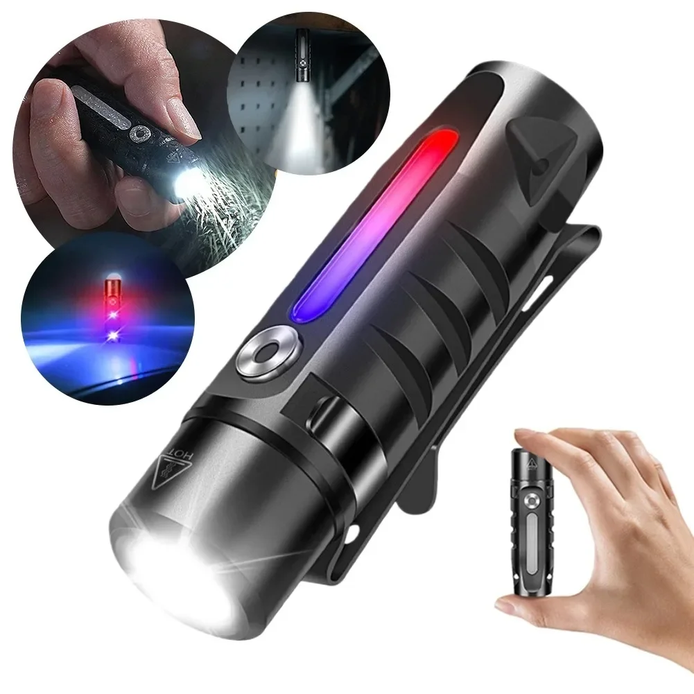 

MINI LED Flashlight Type-C Rechargeable Keychain Torch EDC Work Light with Magnet Outdoor Camping Lantern