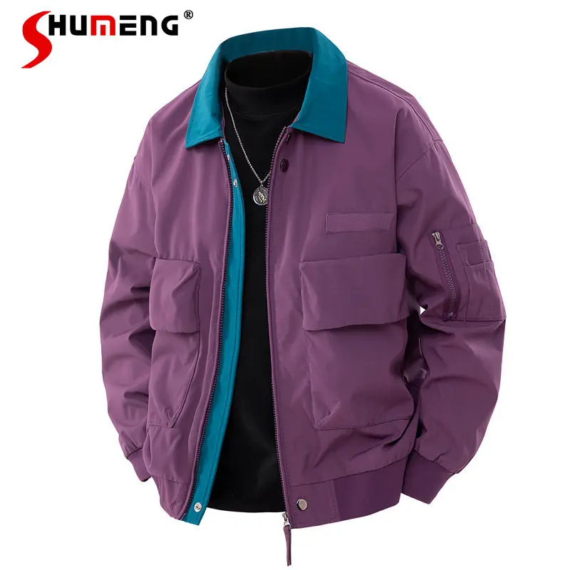 

Men's 2026 Spring New Trendy Design Tooling Jackets Men's Fashion Solid Color Zipper Design Jackets Male Pocket Decoration Tops