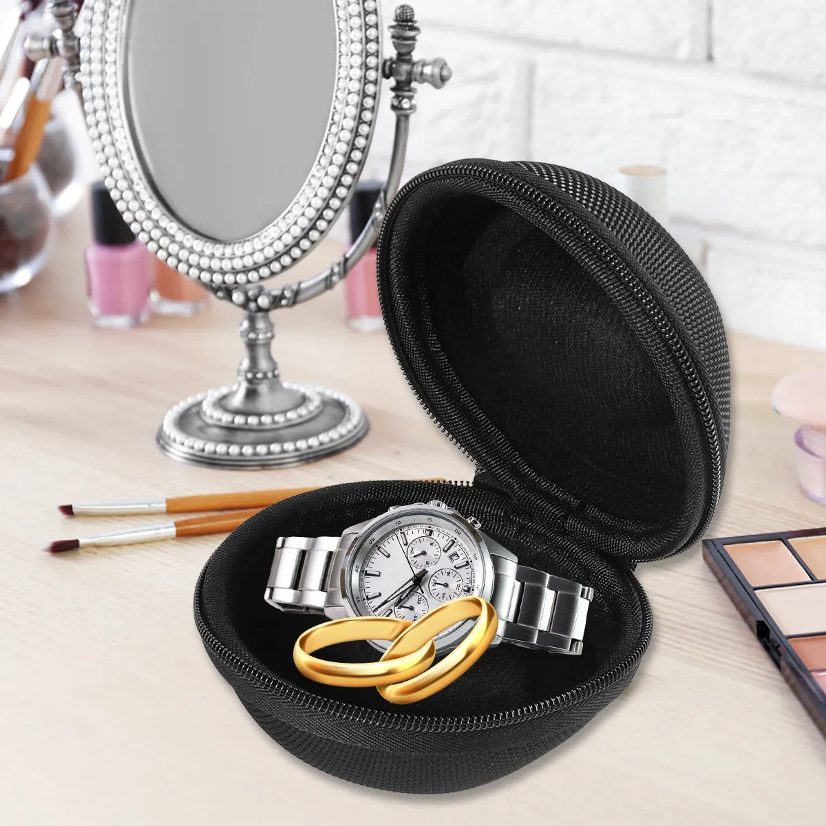 

Single Black Eva Watch Box Portable Travel Zipper Case Soft Interior Watch Storage Box for Men Outdoor Home Shop