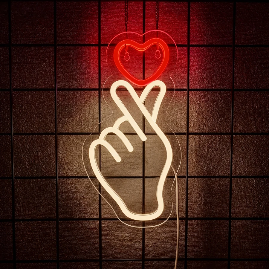 لافتة نيون بإصبع Led، أيقونة حب يدوية، ديكور سكن للفتيات، بار، زفاف، مصباح حائط للحفلات، هدية عيد الميلاد.
