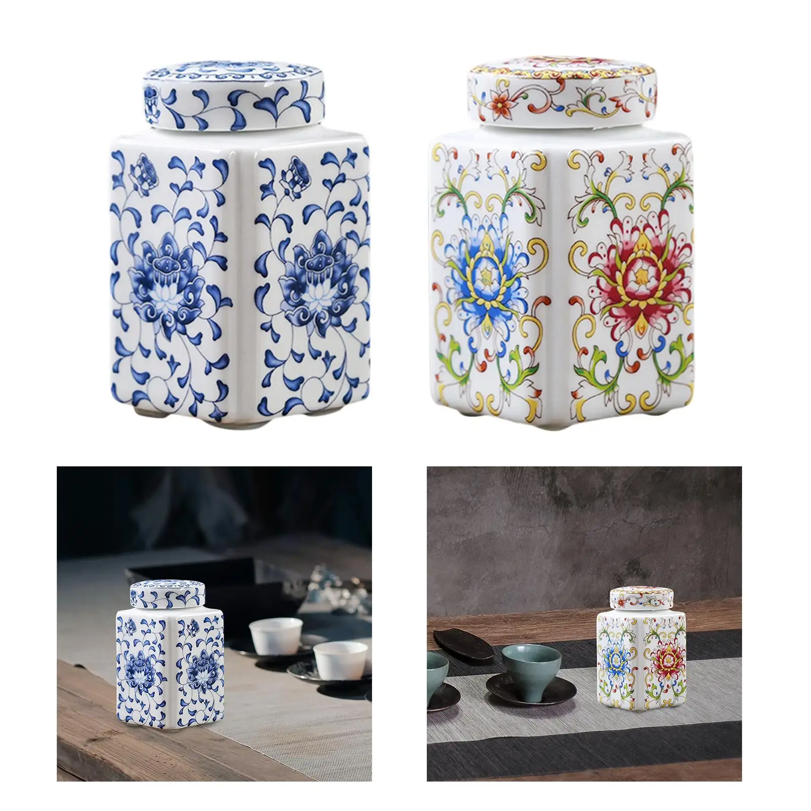 Porcelain Temple Jar Flower Vase Flower Display Organizer Tea Canister Ceramic Ginger Jar for Home Office Table Party Decor