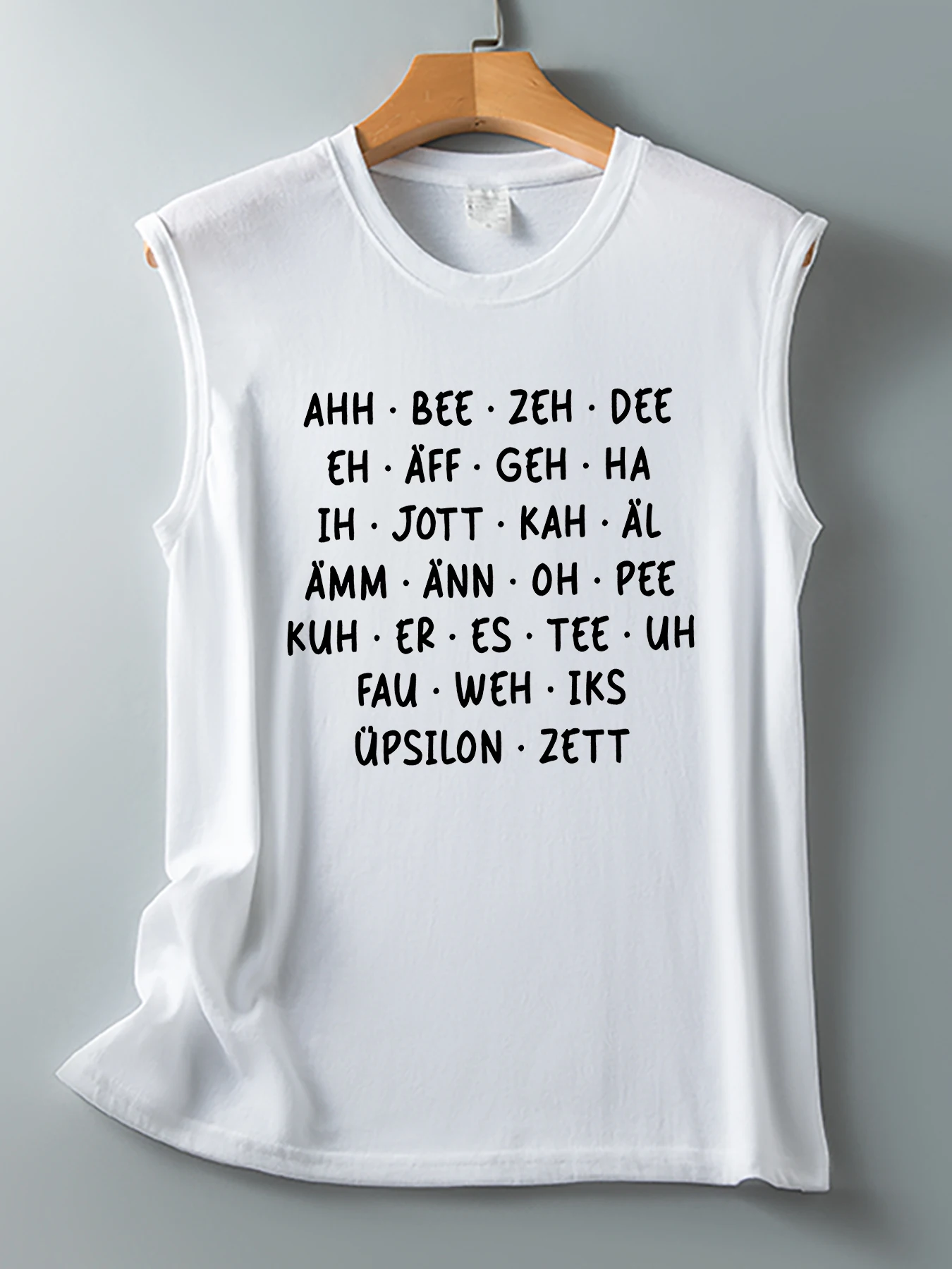 Women's niche-interest German alphabet pronunciation letter print round-neck sleeveless top
