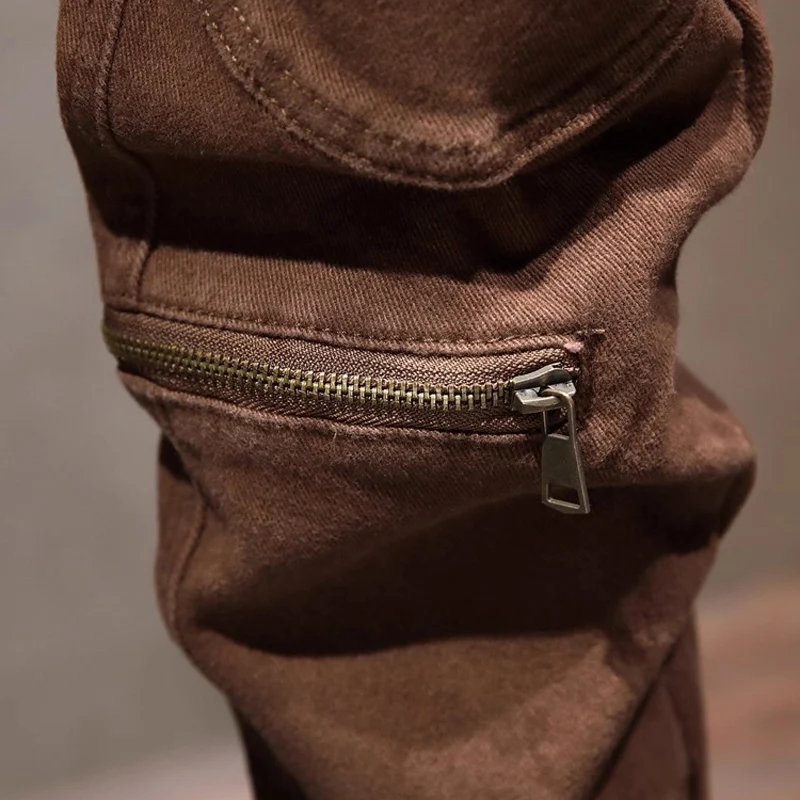 

Y2K Fashion New High Quality Men's Jeans Zipper Decoration Water Washed Nostalgic Elastic Slim Fit Retro Khaki Jeans Designer Pa