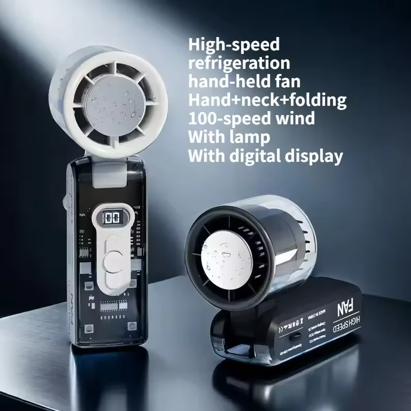 Foldable Handheld Fan Ice Cooling Design 100 Speeds Adjustable Wind High Speed Turbo Fan Long Battery Life Portable Mini Cooler