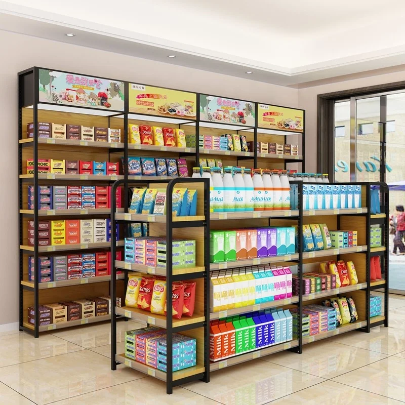 Metal Material Wooden Wood Grain Medical Shelves Pharmacy Shelves Supermarket Store Storage Display Shelves