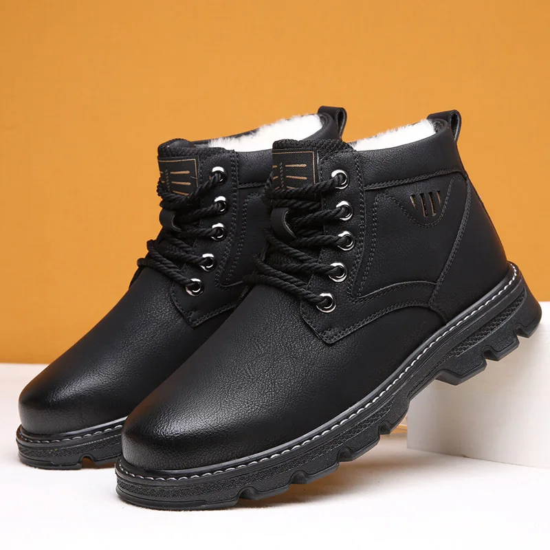 

Cotton shoes for men in winter 2025 warm and thick men's wool outdoor snow boots high cut cotton leather shoes