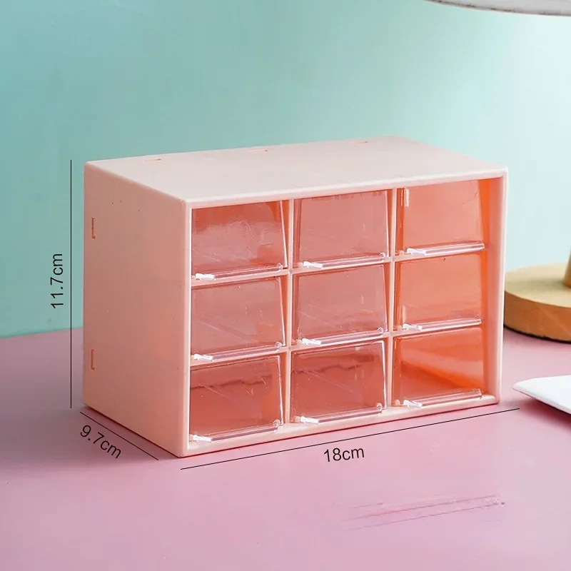 Nine-grids Storage Box Dustproof Drawer Type Box Desktop Stationery Jewelry Cosmetics Storage with Lovely Stickers