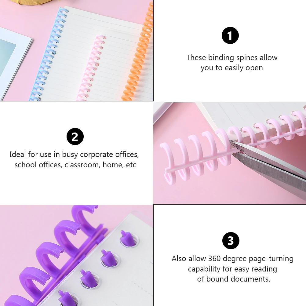 5pcs Plastic Binding Spines Spiral Notebook Coils 360 Degree Rotation For Office School Home Use Binding Spirals Plastic Comb