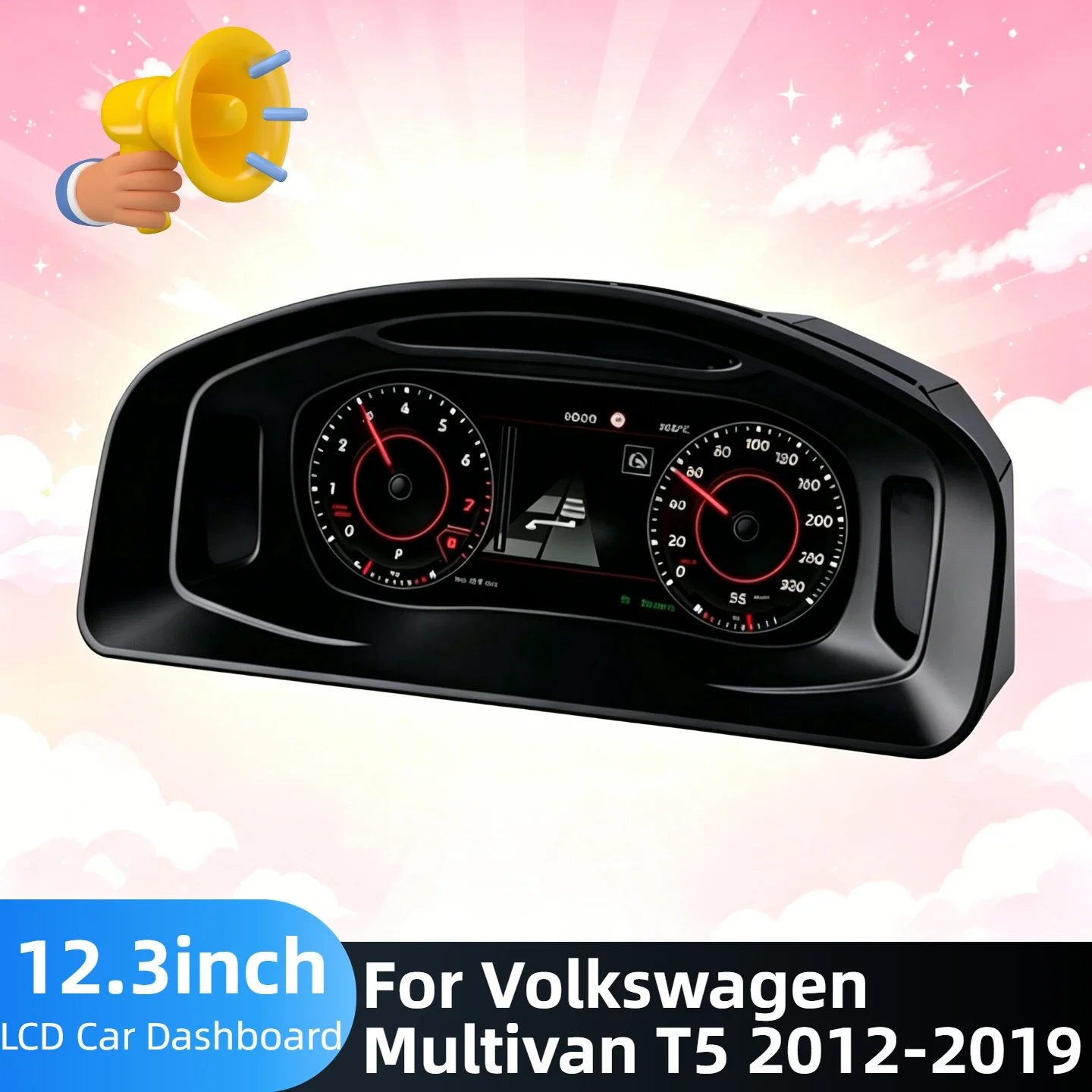 LCD Car Dashboard Meter For Volkswagen Multivan T5 2012-2018 2019 Digital Instrument Cluster 12.3'' Speed Virtual Cockpit Panel