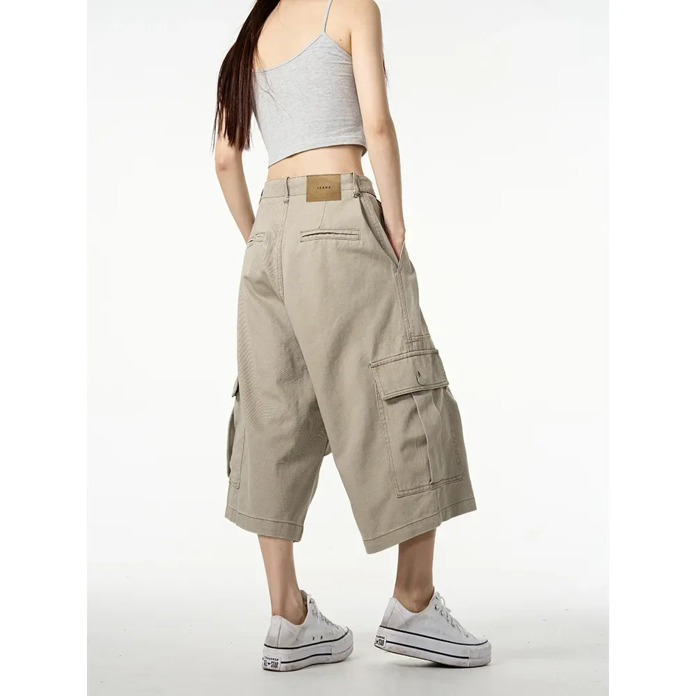 Pop American Cleanfit Men's Casual Loose Wide Leg Workwear Pants Multi-Pocket Seven-Foot Summer New Style High-End Feeling