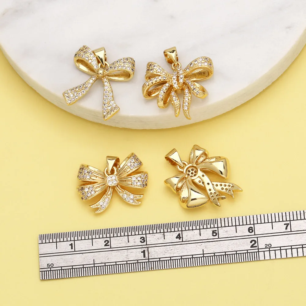 OCESRIO White Crystal Butterfly Knot Pendant for Necklaces Copper Gold Plated Jewelry Making Supplies Wholesale Bulk pdtb562