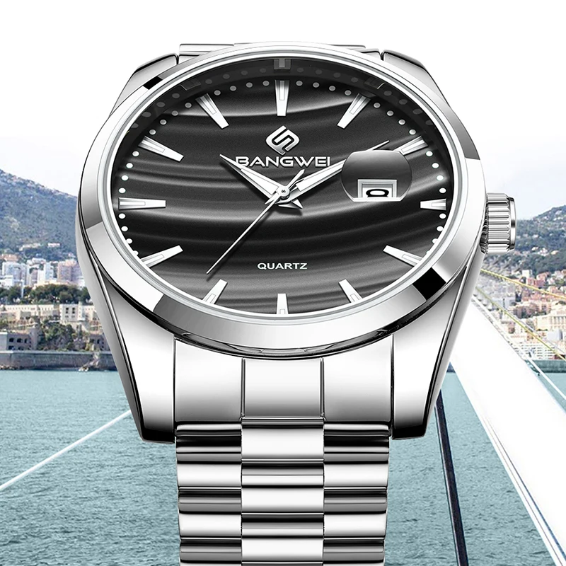 BANGWEI 2025 جديد فاخر ساعات كوارتز رجالية موضة عسكرية مقاوم للماء الرياضة تاريخ رجل ساعة اليد ساعة عمل عادية الرجال