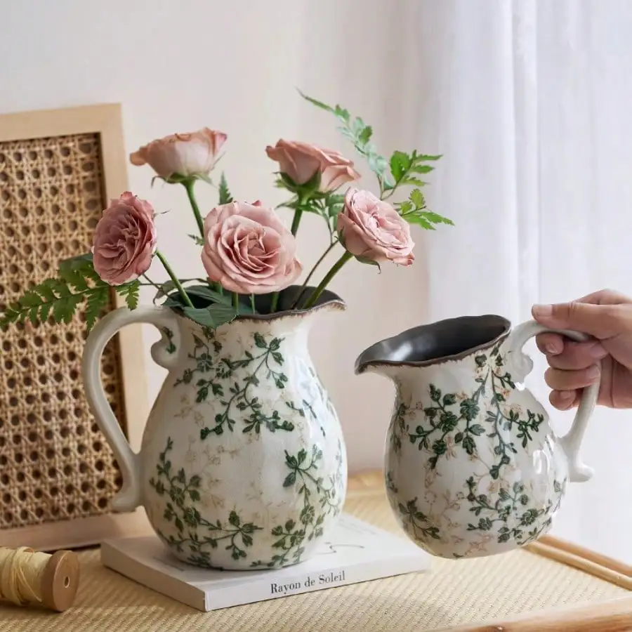 Maceta de leche agrietada de hielo Rural, florero de cerámica Pastoral Feng Shui, arreglo floral, decoración Retro creativa de mano
