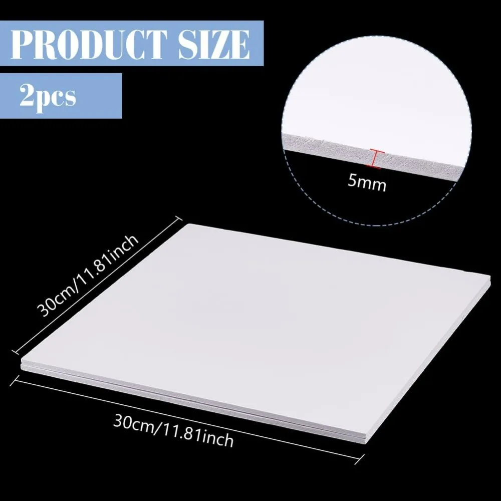 2pcs PVC Foam Board Sheet, 12x12inch Square White Foam PVC Plates Plastic Sheets for Crafts, Modelling, Art, Display, School