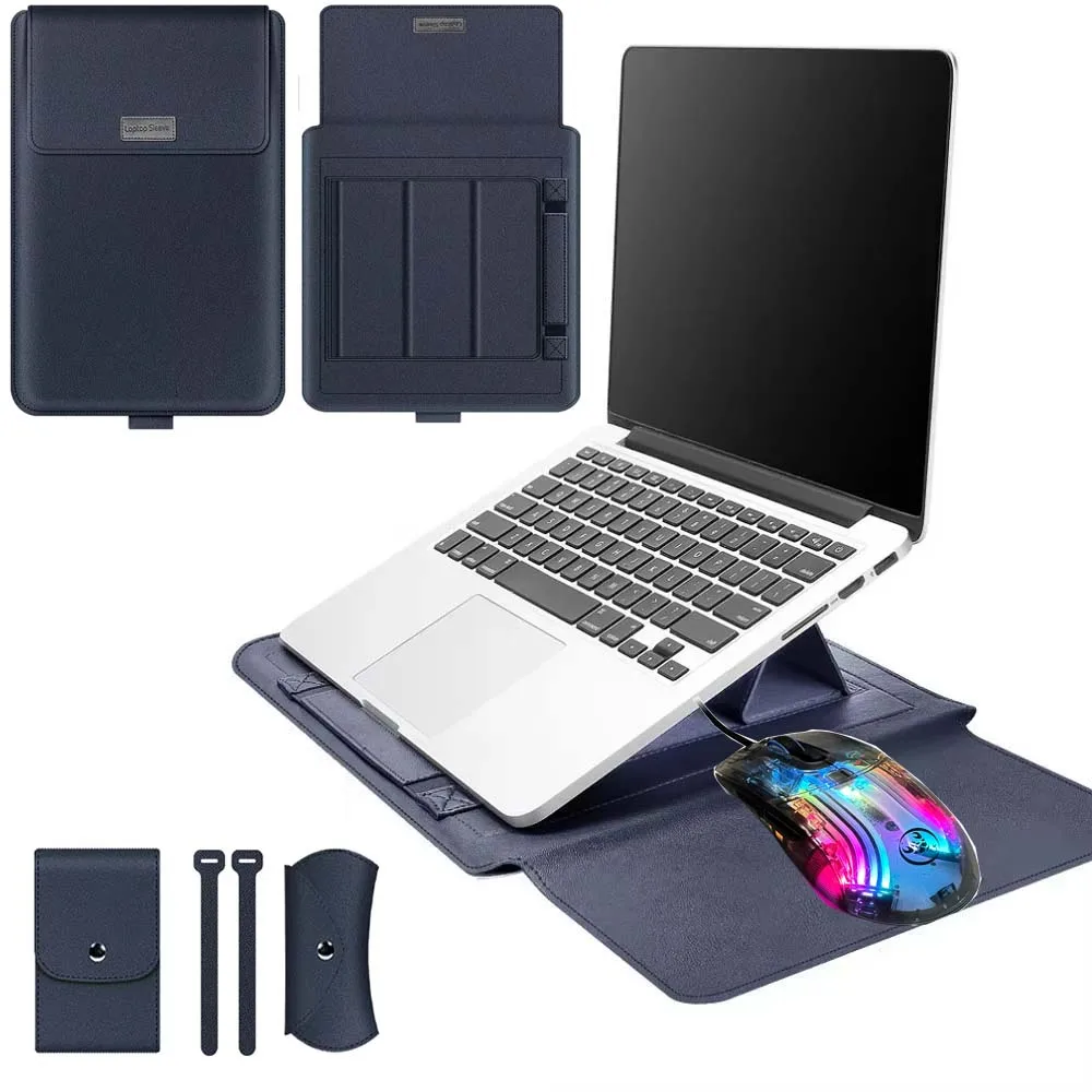 

for Teclast F17 Plus Laptop Sleeve Foldable Stand Mouse Pad Notebook Carry Bag Cable Belt Flip Pouch for Charger Mouse Case
