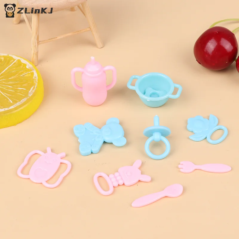▶9Pcs Mini Doll Pacifier Baby Tableware Set Play House Supplies Dummy Nipples For Dolls Kids Toy Baby Pacifier Accessories