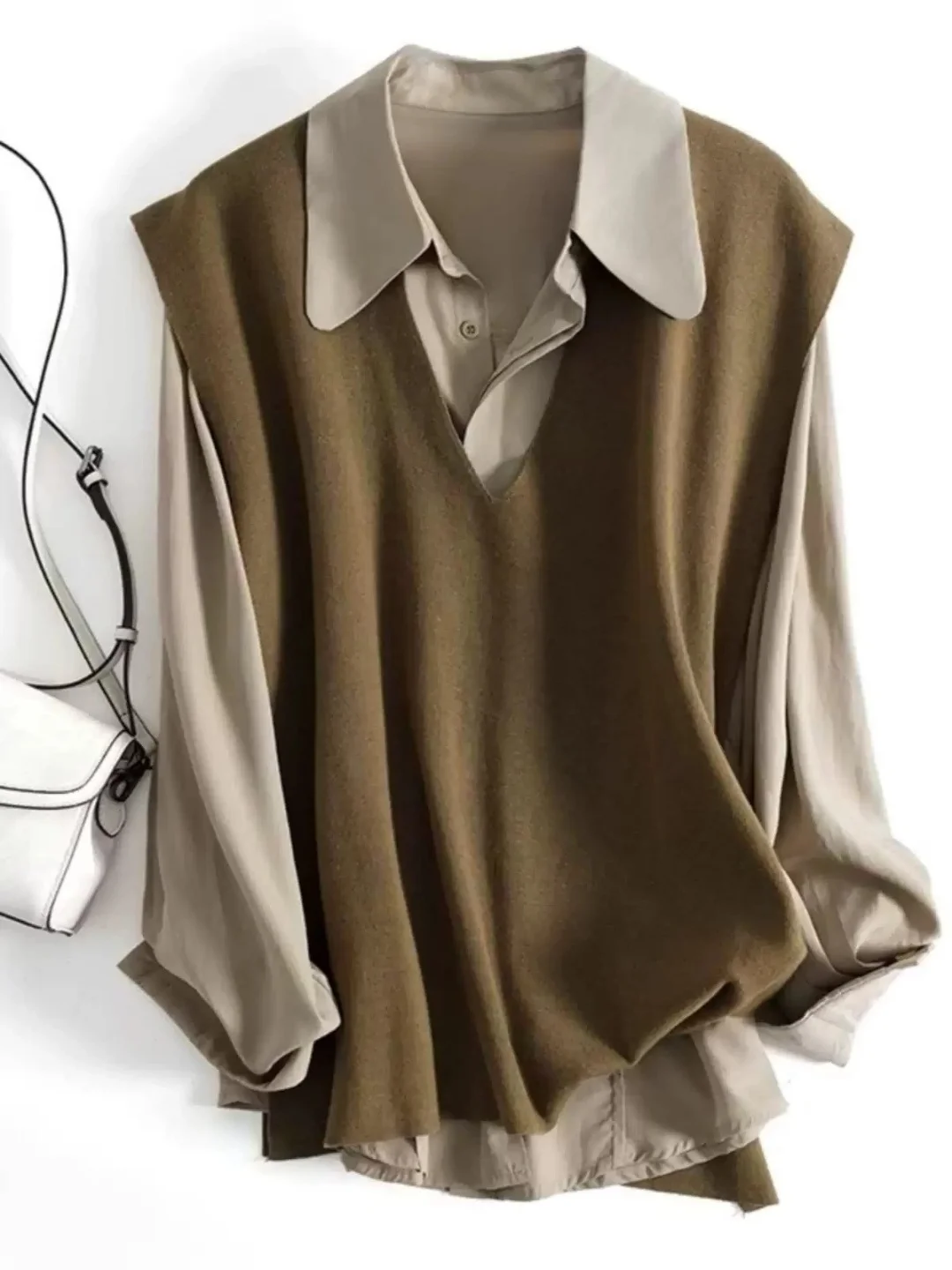 

plus Size Knitted Ne Long Sve irt And Vest Set Slimming Simple Sle Women's Autumn Winter Faion Casual Top