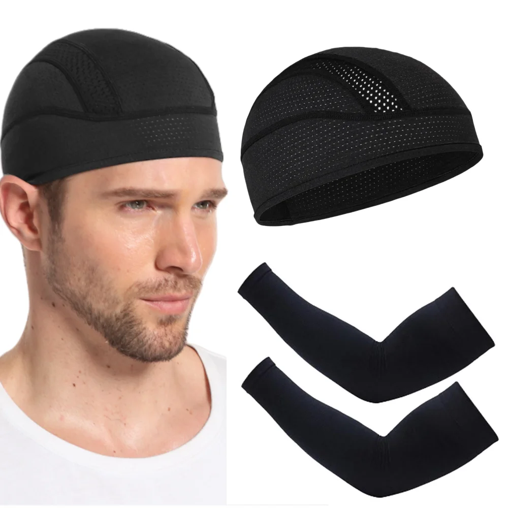 

2pcs/set Mesh Breathable Cap and Elastic Arm Cover Summer Sports Running Hiking Cycling Sun Protection Combination Pack