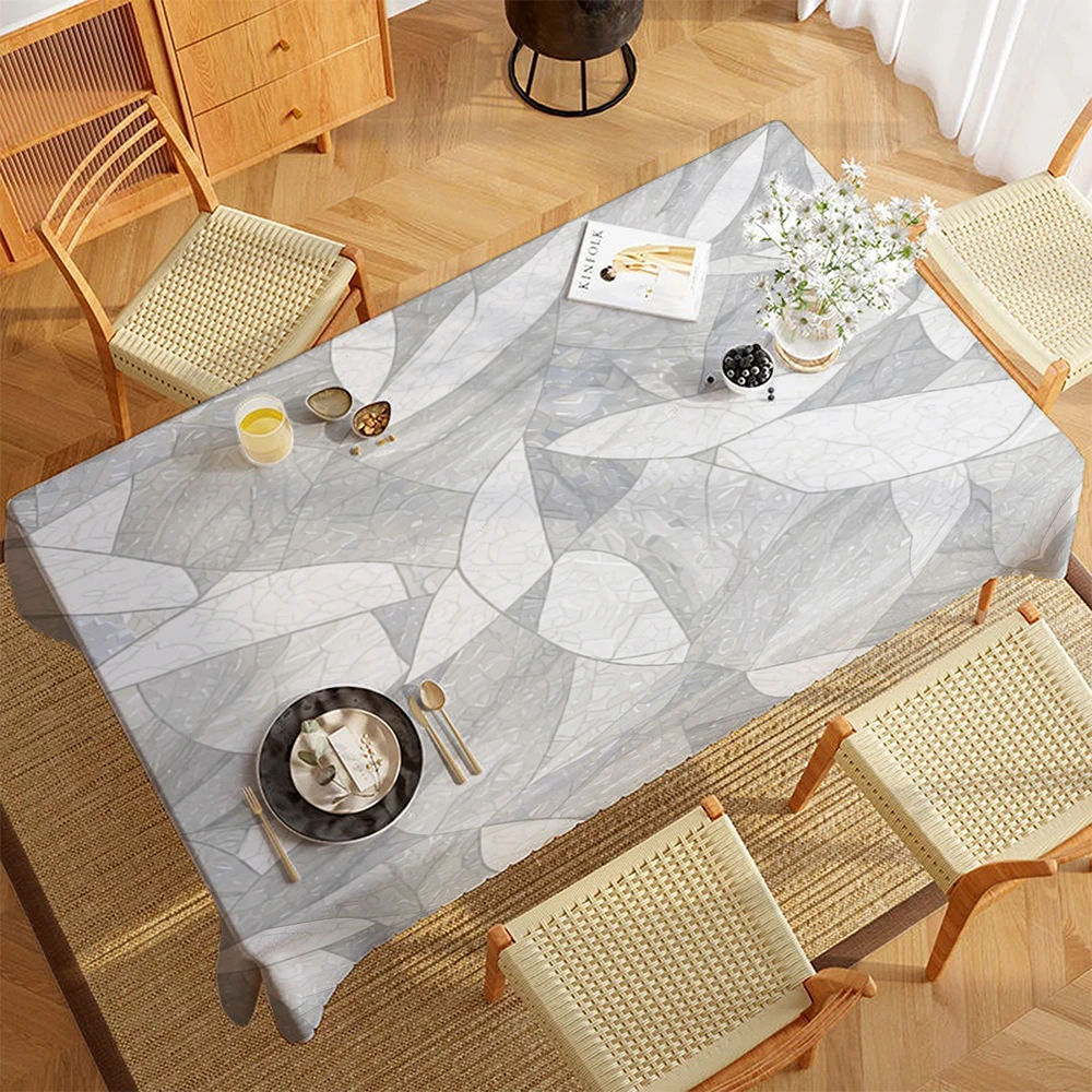 Blue Retro 2D Flat Printed Polyester Table Covers For Dining Table Room Decor Camping Picnic Blanket Party Supplies Thanksgiving
