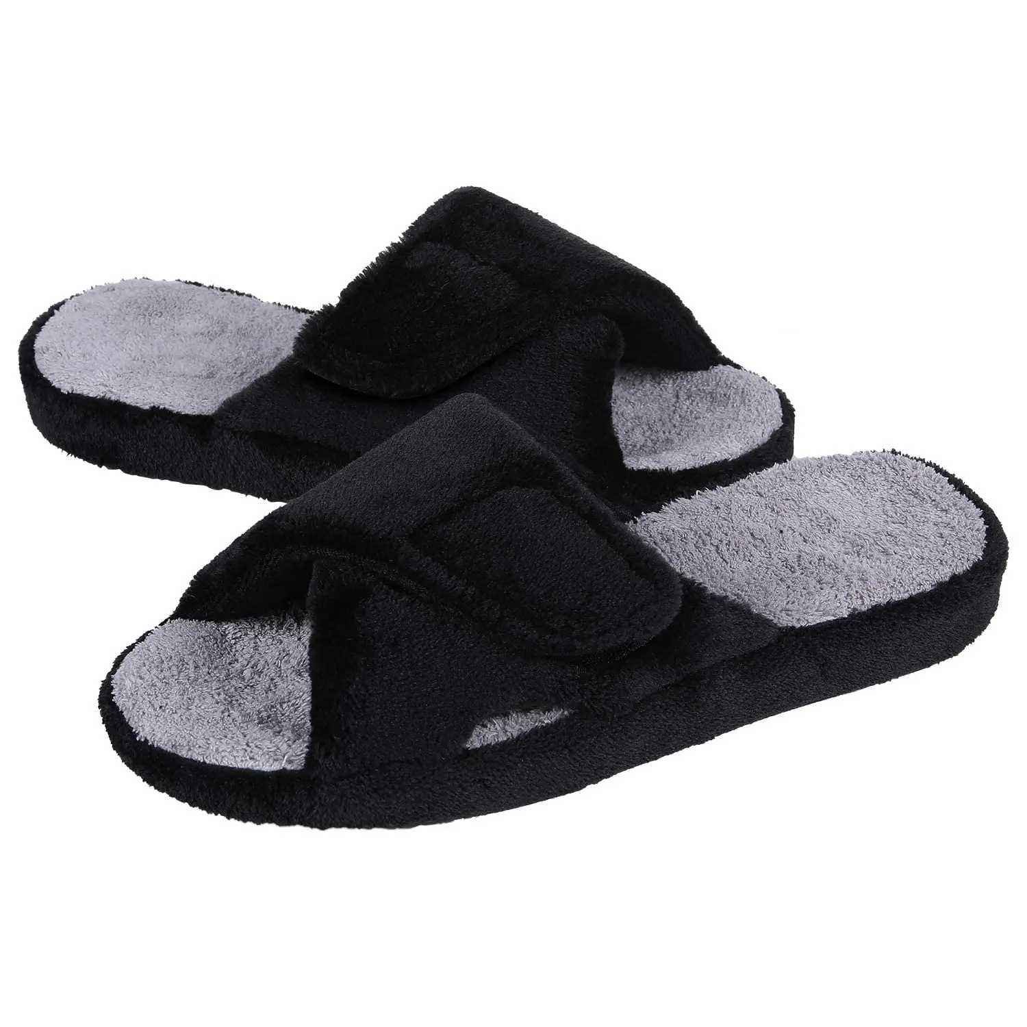 Comwarm Four Seasons Fuzzy House Slippers Women Home Flats Sandals Open Toe Slip-on Cotton Slippers Casual Indoor Furry Slides