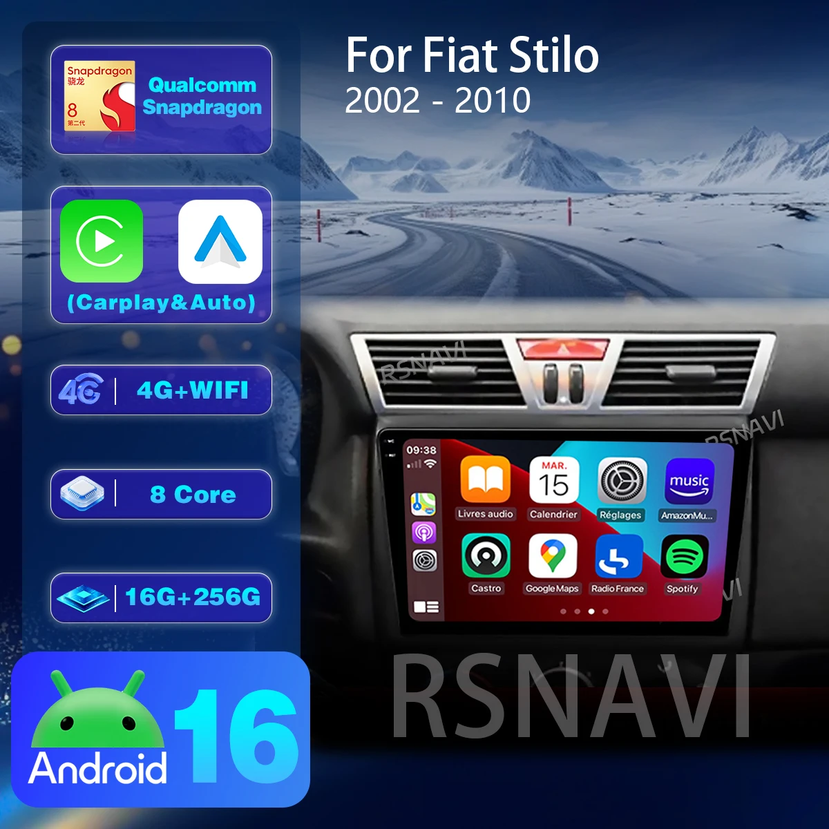 Android 16 For Fiat Stilo 2001 - 2010 steering wheel app control Car Radio Multimedia Video Player GPS CarPlay AUTO BT video