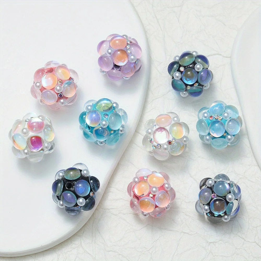 3pcs Mixed Transparent Diamond Inlaid Flower Ball Round Beads For Jewelry Making DIY Bracelets Bead Pens Decorative Accessories