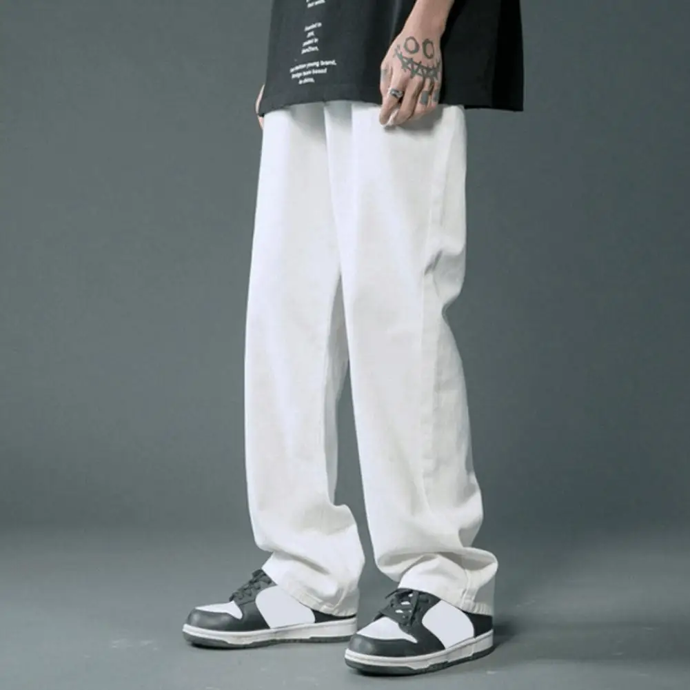 2024 New Streetwear Baggy Jeans Men Korean Fashion Loose Straight Wide Leg Pants Male Brand Clothing Black Light Blue