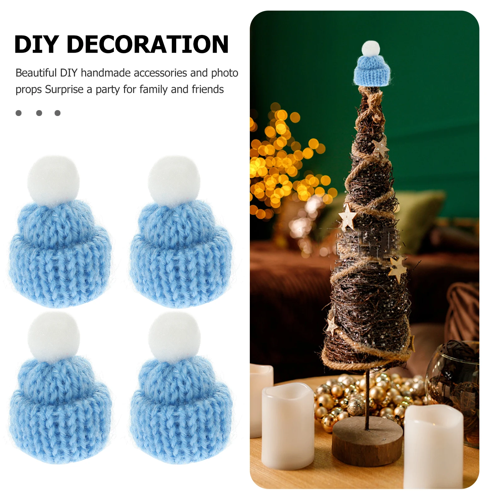 

10 PCS Christmas Hat Accessories Mini Knit Hats Gifts for Adults Knitting Knitted Small Santa Statue Cap Bottles