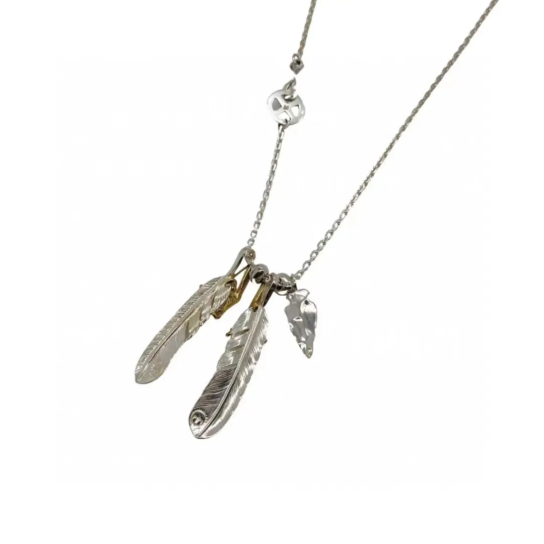 Fashion Japanese trend Takahashi goros Thai silver plating minute gold color 18K gold claw feather pendant with chain