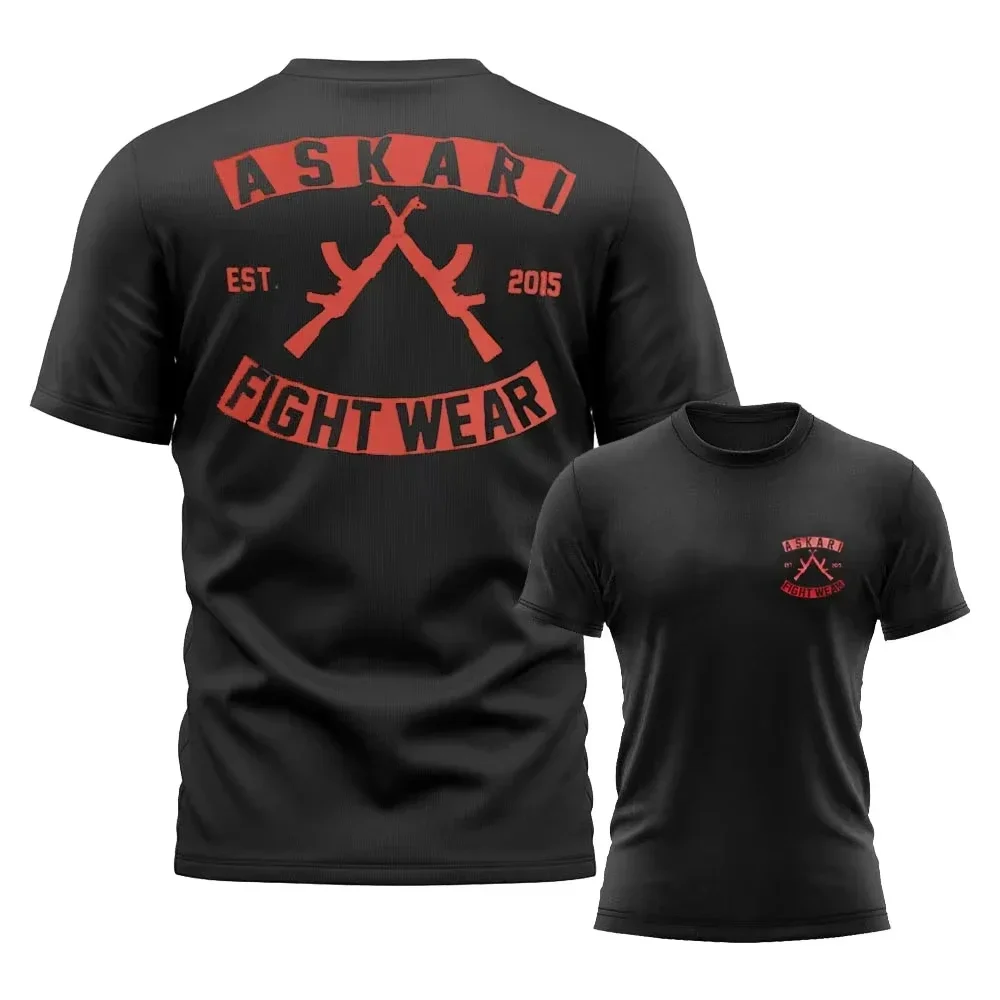 Camisetas de boxeo y lucha Askari para hombre, camisetas de manga corta transpirables con cuello redondo para deportes de verano, trajes de entrenamiento al aire libre