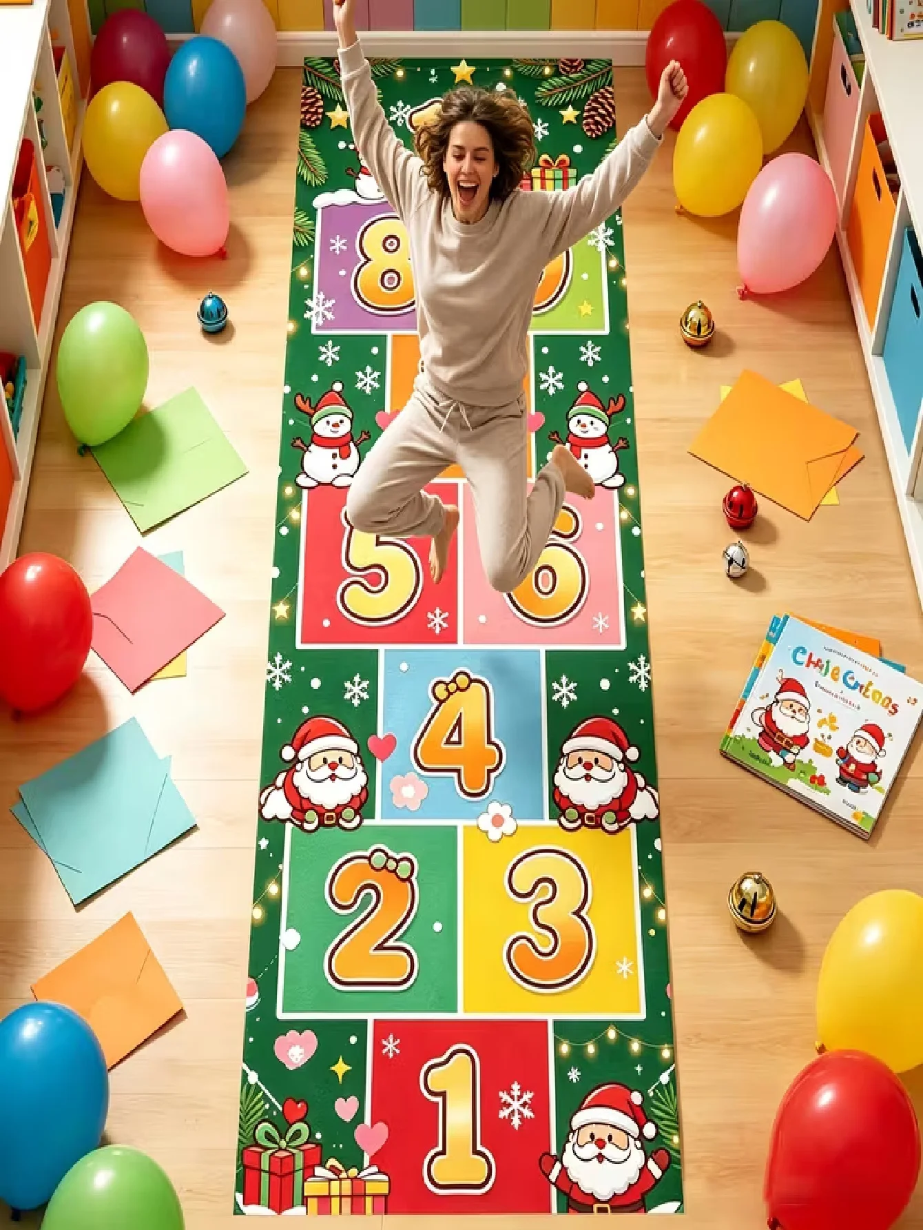 Christmas Santa Claus Themed Party Activity Single-Step Jumping Mat Suitable for Team Building Activities, Picnics, Birthdays, Housewarming Parties, and Outdoor Party Events. A Must-Have for the Family, the First Choic