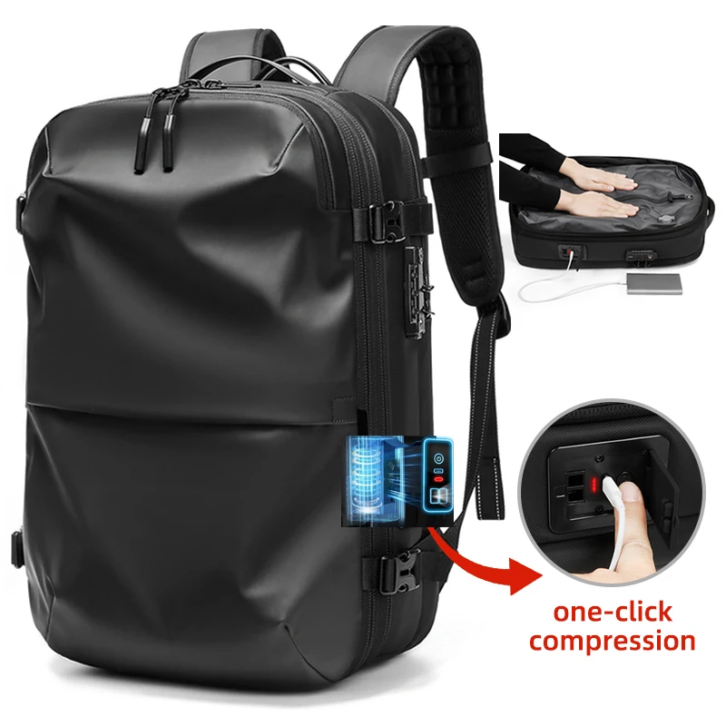 Mochila de viaje para hombre, bomba de arranque con un clic, compresión al vacío, mochila para ordenador portátil, senderismo al aire libre, mochila escolar extendida de 17 pulgadas