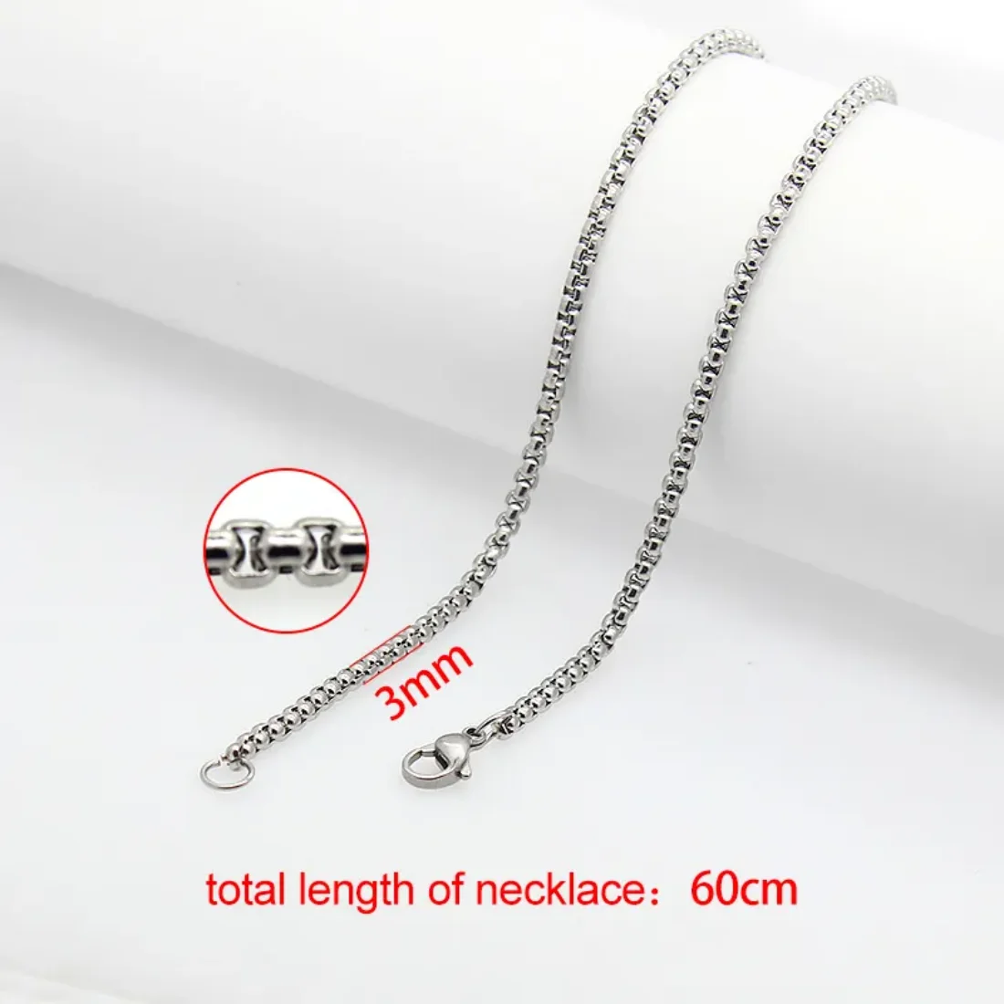 3PCS 316L Stainless Steel Chain Square Round Box Necklace Hip Hop For Men Jewelry Wholesale