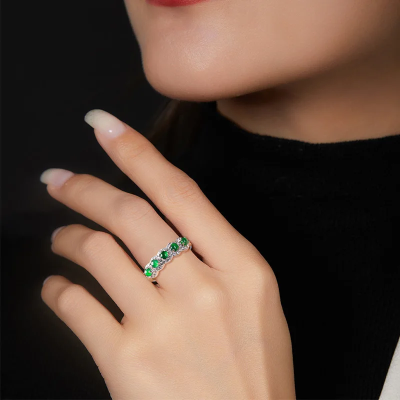 Anillo de jadeíta con incrustaciones de plata S925 para hombre y mujer, joyería ajustable, Jade, Yang, hielo verde, Grado A Natural, regalos de moda