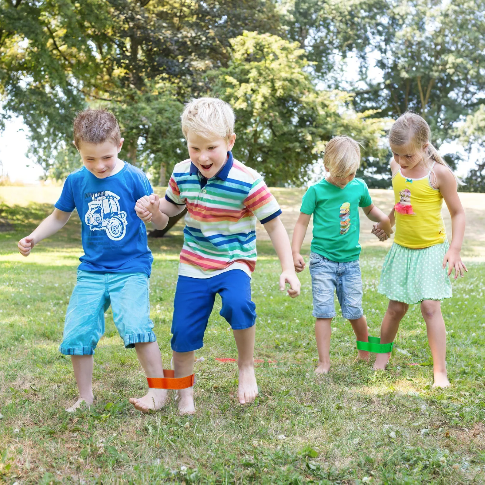 

6pcs Elastic Leg Bands Adjustable Tie Ropes For Kids Three Legged Straps Hook Loop Fastener Nylon Strap