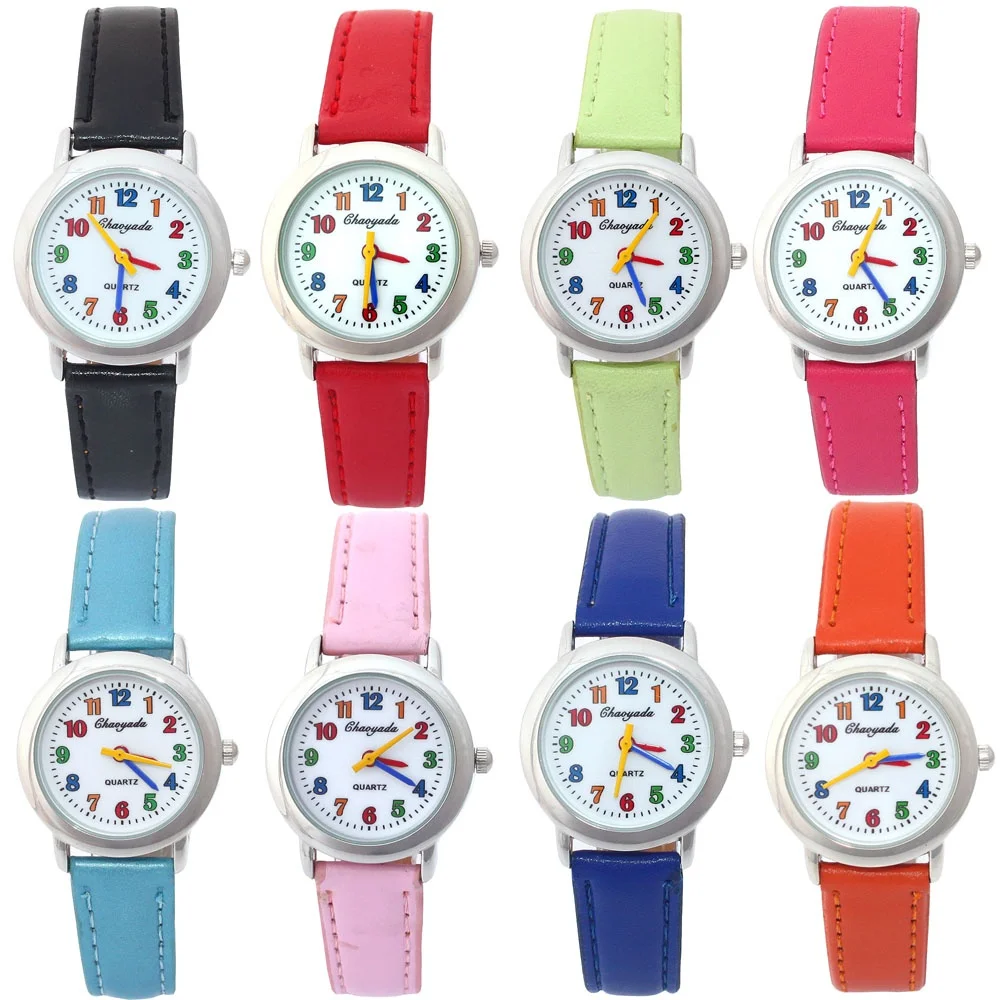 Popular Cute Girl Ladies Watch Kids Watches Leather Quartz Student Kids Colorful Children Wristwatch