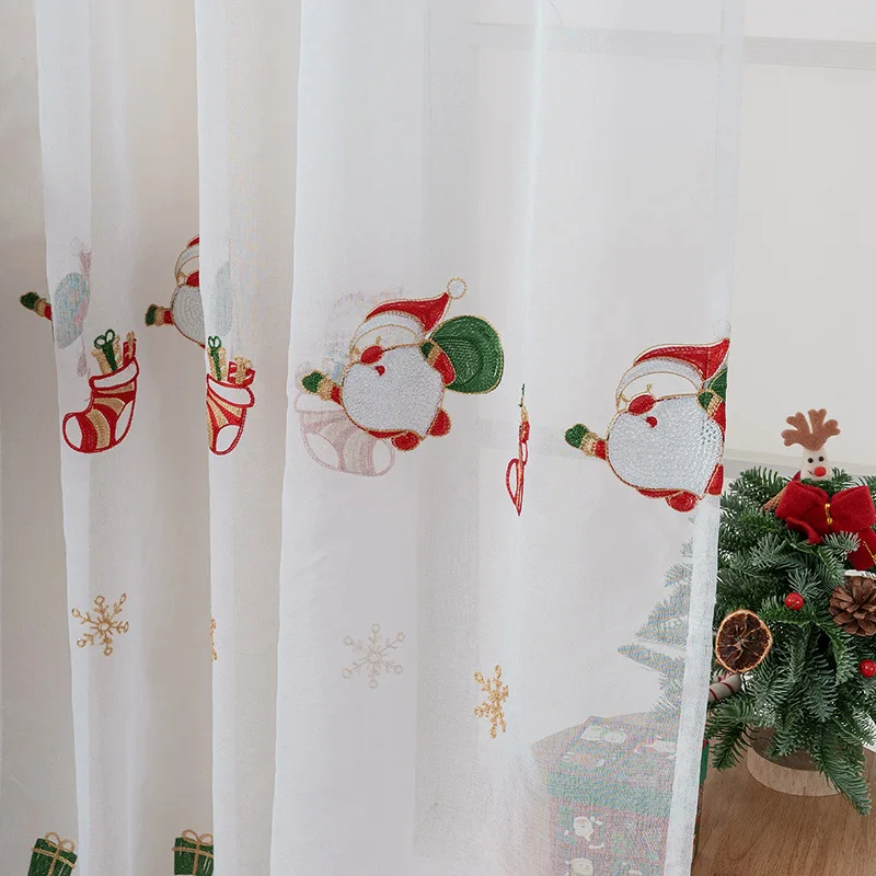1PC White  Christmas Sheer Curtains for Living Room, Snowflake  Drapes for Bedroom, Xmas Holiday Winter Window drapes