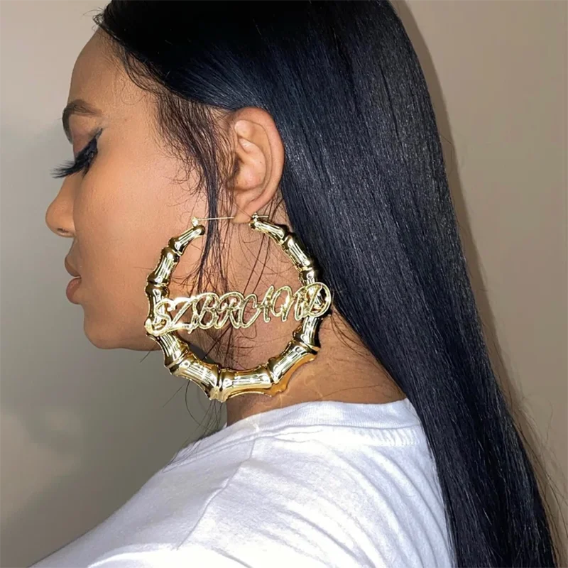 

DHQH Customized Name Round Earrings Personalized Letter Name Earrings Customized Large Ring Earrings Jewelry Mother's Day Gifts