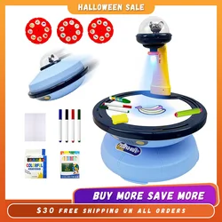 Projector Table for Kids 3 4 5 6 7- Preschool Drawing Projector Doodle Blue Board Includes 24 Stencils