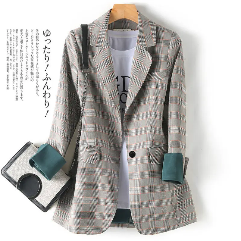 2023 Korean Version Loose Fashion Style Casual Suit In Spring and Autumn Plaid Suit Jacket Women's New Autumn