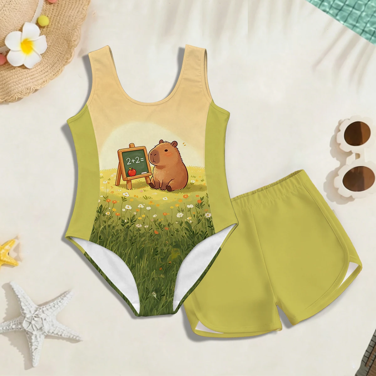 Girls' Summer Atmospheric Capybara Fashion Two-piece Swimsuit