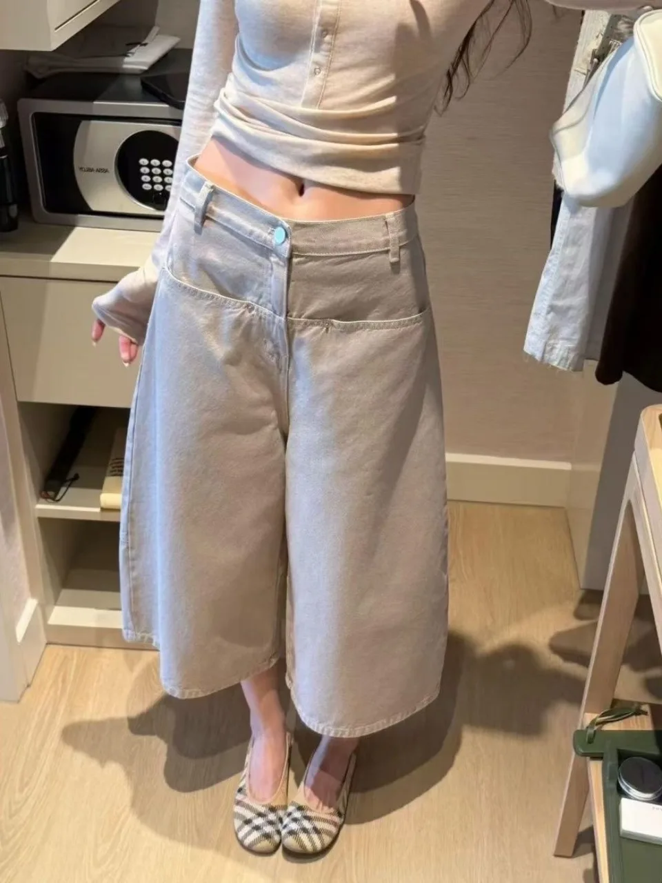 

Loose Fit Denim Jeans Women's 7/8 Length Trousers with Pocket Natural Waist Commuter Style Casual Loose Leggings Summer Jeans