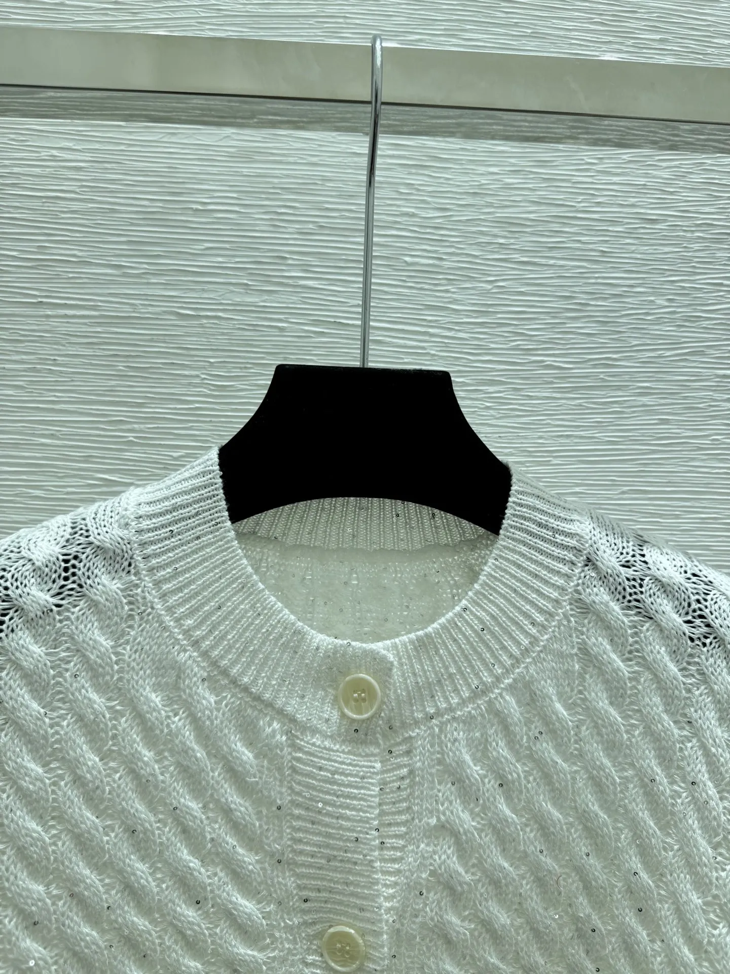 

2026 Spring/Summer New Fashionable Casual Sequin Hollow-Out Collar Knitted Short-Sleeve Cardigan for Women