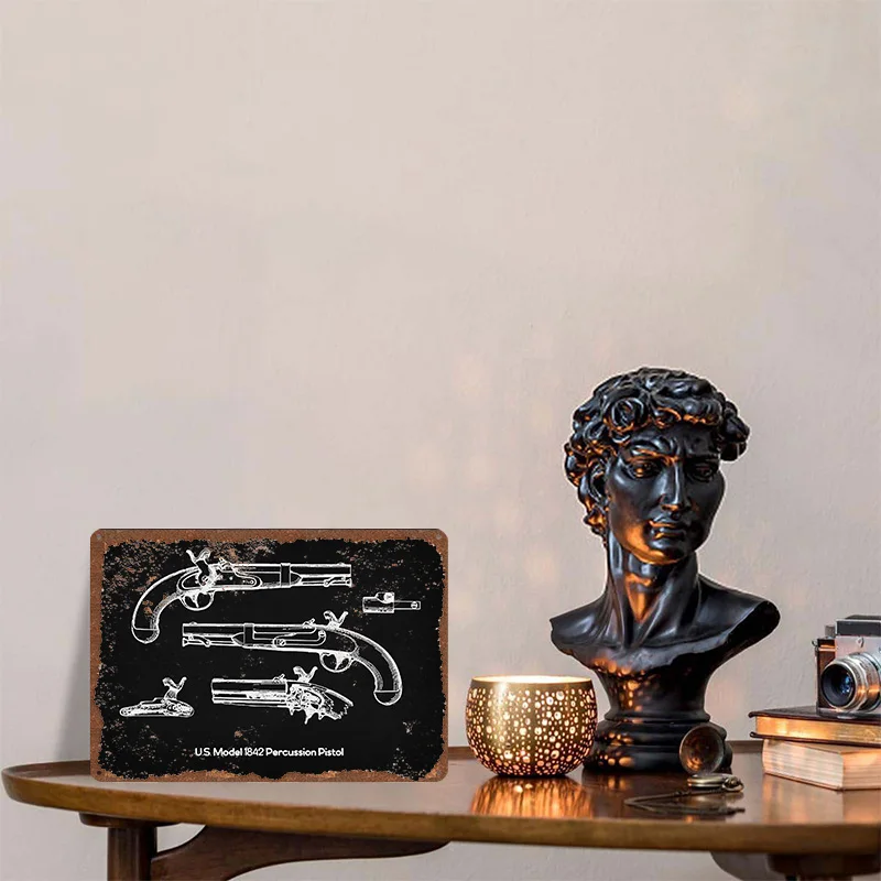 US Model 1842 Percussion Metal Poster Customized Wall Art Retro Vintage Tinplate Signs for Man Cave Desk Decor Room Ornaments