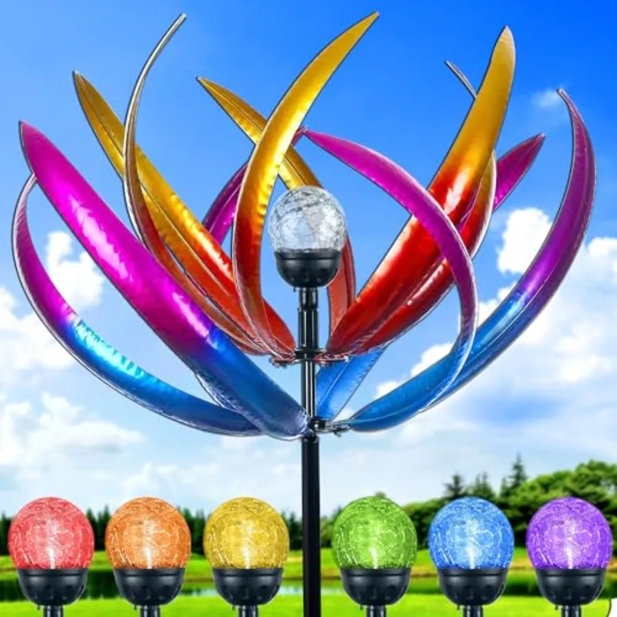 

Wind Spinners Outdoor for Yard Garden - Wind Sculptures and Spinners - 70 Inch Wind Spinner with Solar Powered Multi-Color Glas