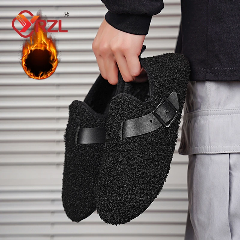 YRZL Cotton Shoes Solid Warm Disigner Male Winter Home Slippers Plush Floor Shoe Indoor Soft Sole Anti-slip Cotton Shoes for Men