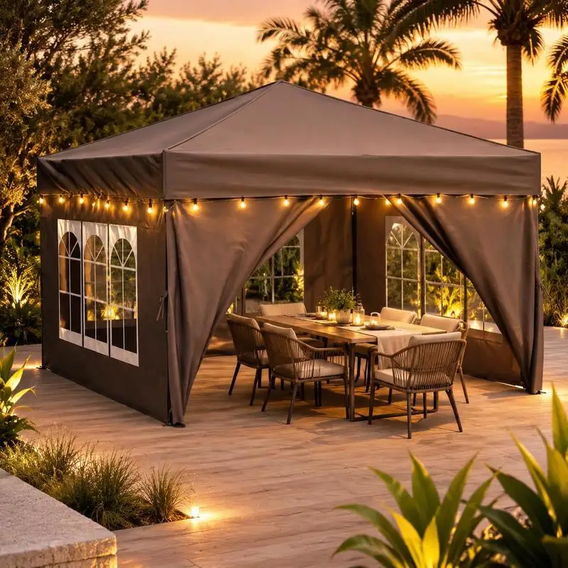 3x3m faltbares Partyzelt mit Seitenwänden, 210D Oxford-Gewebe, silberbeschichtetes Vordach, einfach aufzubauender Pop-Up-Pavillon für Garten, Hochzeit, Camping, Picknick, Taupe
