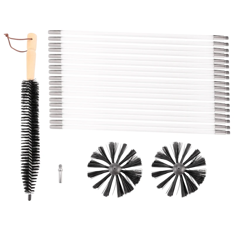 

22 PCS Chimney Cleaning Brush,Duct Vent Cleaning Set With 18 Nylon Rods,For Fireplace/Dryer Vent /Sewage Pipe/Fume Hood