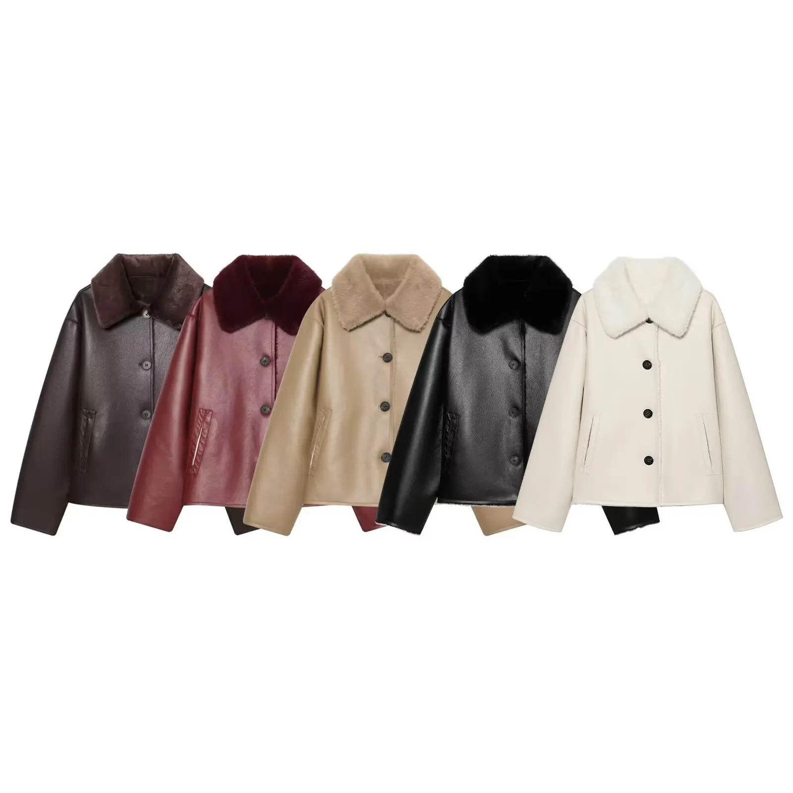Guobioziy 2026 Women's New Double-Sided Faux Leather Reversible Jacket Fashionable and Versatile Elegant and Graceful